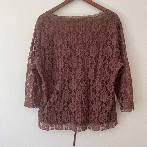 Seven 7 Y2K Women’s Sz. 18 Brown Lace Babydoll Blouse Sheer Longsleeve Corset - Picture 8 of 8